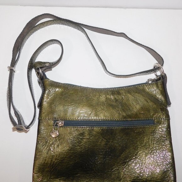 The Trend Womens Green Metallic Shellac Leather Crossbody Shoulder Bag Purse - Picture 9 of 10